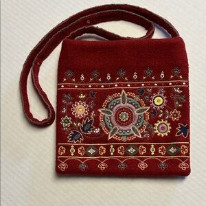 Embroidered Red Shoulder Bag